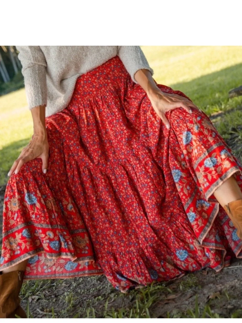 NWT Natural Life Hanna Maxi Skirt Dress Red Floral Boho Western Festival Gypsy M - Picture 5 of 16